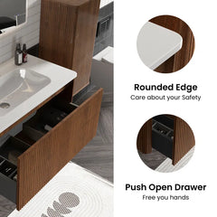 Wall-Mounted Single Bathroom Vanity with Ceramic Top, Modern Luxury Storage Cabinet – Eco-Friendly E1 for Small Spaces & Hotels
