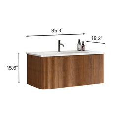 Wall-Mounted Single Bathroom Vanity with Ceramic Top, Modern Luxury Storage Cabinet – Eco-Friendly E1 for Small Spaces & Hotels