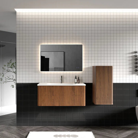 Wall-Mounted Single Bathroom Vanity with Ceramic Top, Modern Luxury Storage Cabinet – Eco-Friendly E1 for Small Spaces & Hotels