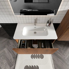 Wall-Mounted Single Bathroom Vanity with Ceramic Top, Modern Luxury Storage Cabinet – Eco-Friendly E1 for Small Spaces & Hotels