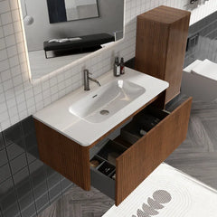 Wall-Mounted Single Bathroom Vanity with Ceramic Top, Modern Luxury Storage Cabinet – Eco-Friendly E1 for Small Spaces & Hotels