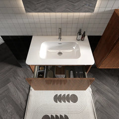 Wall-Mounted Single Bathroom Vanity with Ceramic Top, Modern Luxury Storage Cabinet – Eco-Friendly E1 for Small Spaces & Hotels