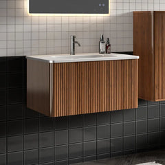 Wall-Mounted Single Bathroom Vanity with Ceramic Top, Modern Luxury Storage Cabinet – Eco-Friendly E1 for Small Spaces & Hotels