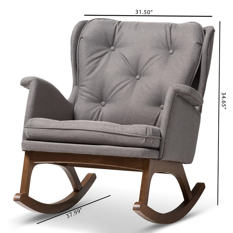 Elegant Wingback Upholstered Rocking Chair with Wooden Base