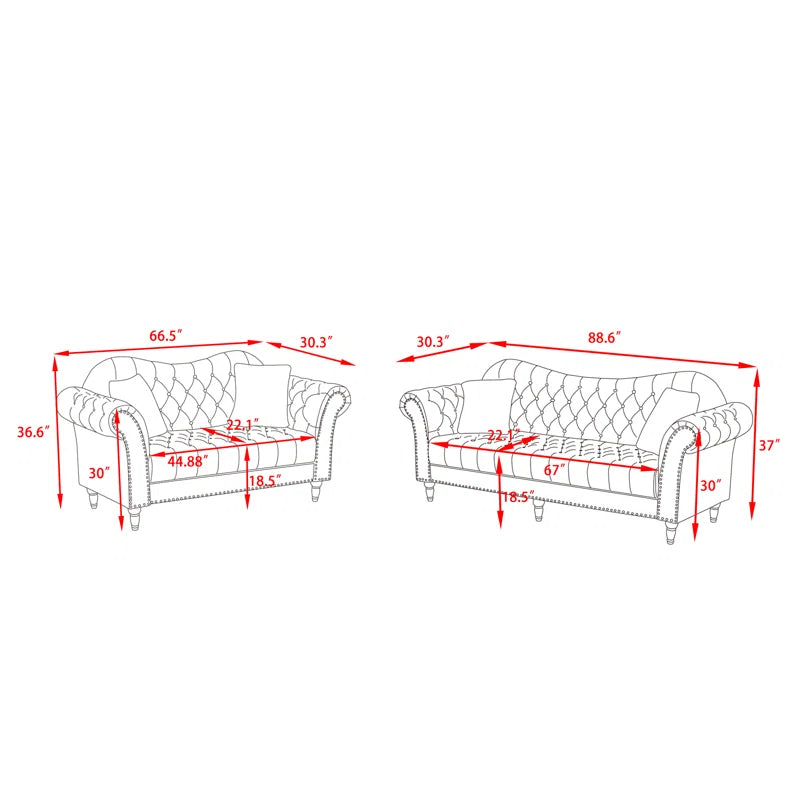 Hedere 2 - Piece Velvet Living Room Luxury Sofa Set