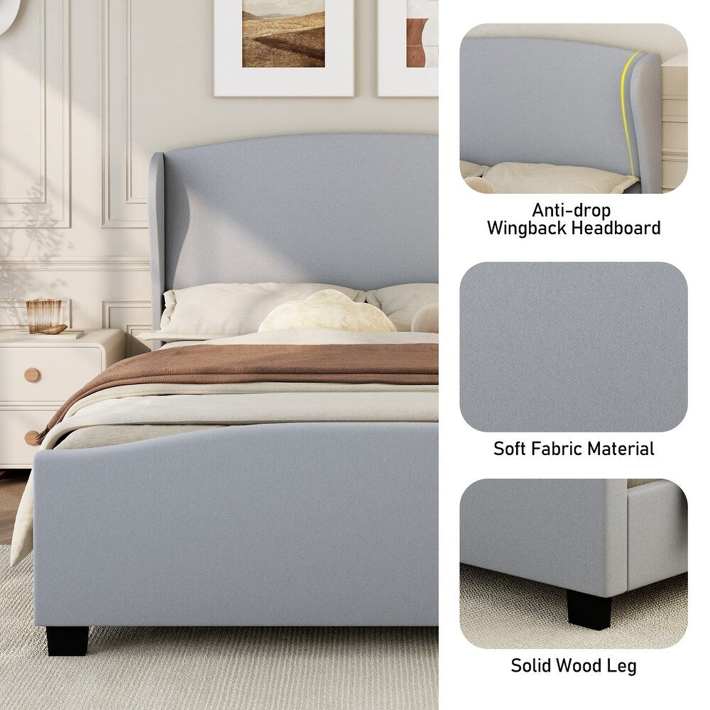 High Headboard Wingback Linen Upholstered Bed by Harper&Bright Designs