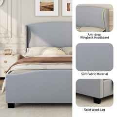 High Headboard Wingback Linen Upholstered Bed by Harper&Bright Designs