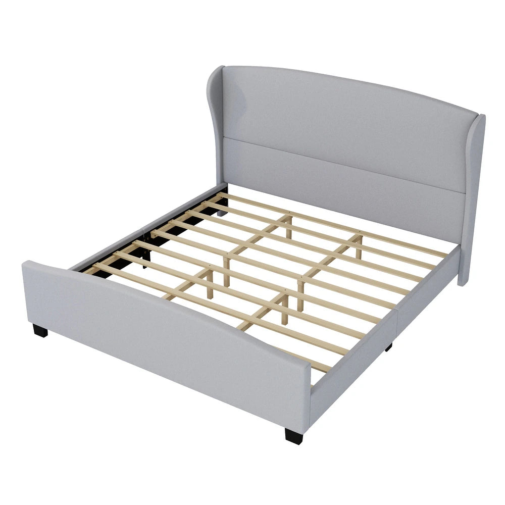 High Headboard Wingback Linen Upholstered Bed by Harper&Bright Designs