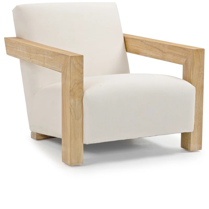 Newrty 29.5" W Linen Textured Fabric Accent Chair - Wooden Bazar