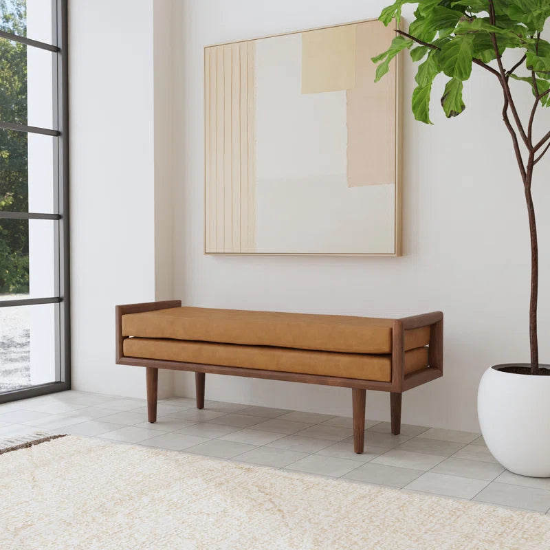 Gasipor Faux Leather Upholstered Bench - Wooden Bazar