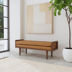 Gasipor Faux Leather Upholstered Bench - Wooden Bazar