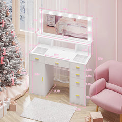 Lauren Hollywood Vanity With Outlets and Large Mirror Glass Top - Wooden Bazar