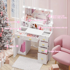 Lauren Hollywood Vanity With Outlets and Large Mirror Glass Top - Wooden Bazar
