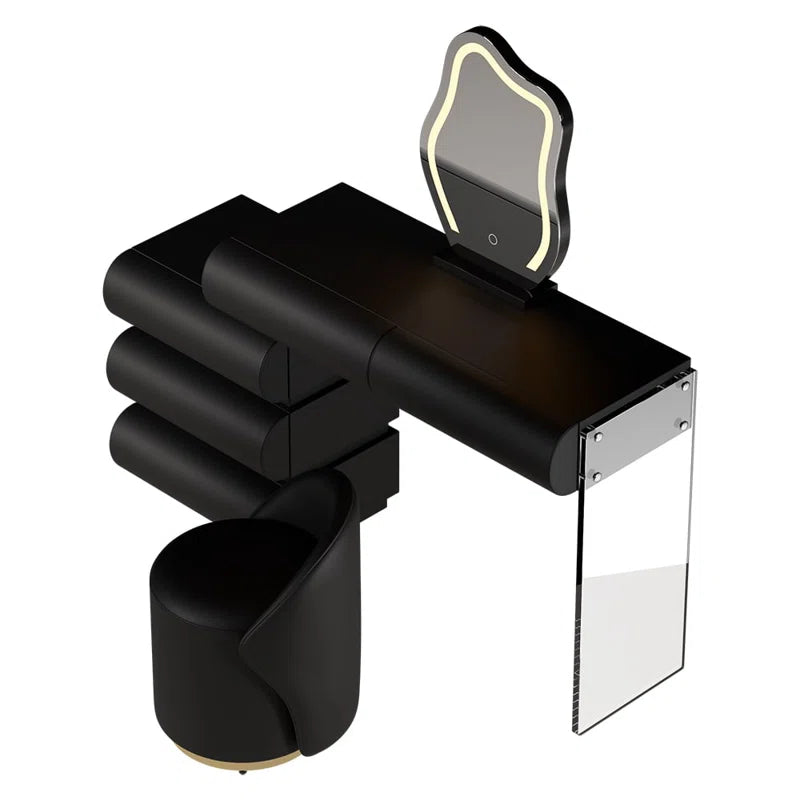 Anixito Modern Makeup Vanity Set PU Leather Dressing Table with Stool & LED Mirror