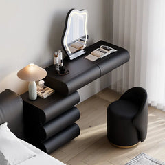 Anixito Modern Makeup Vanity Set PU Leather Dressing Table with Stool & LED Mirror