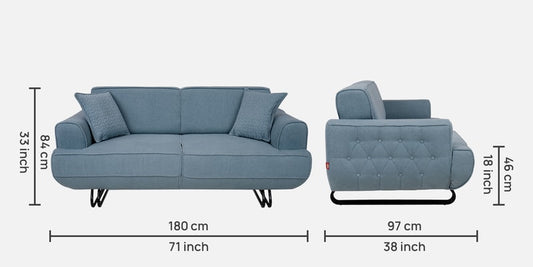 Cassandra Fabric 2 Seater Sofa with Flip Back Mechanism In Blue Colour