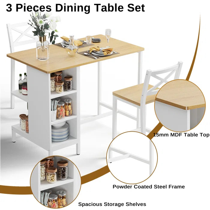Adelaide 2 Seater  Industrial Counter Height Dining Set with Storage for Small Spaces
