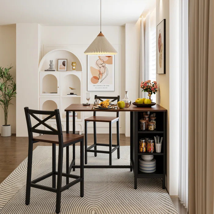 Adelaide 2 Seater  Industrial Counter Height Dining Set with Storage for Small Spaces