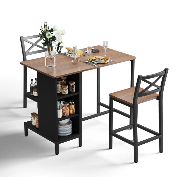Adelaide 2 Seater  Industrial Counter Height Dining Set with Storage for Small Spaces
