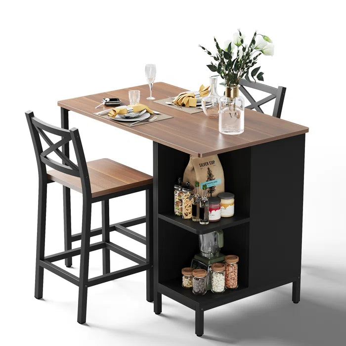 Adelaide 2 Seater  Industrial Counter Height Dining Set with Storage for Small Spaces