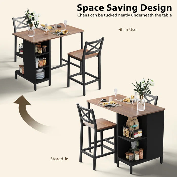 Adelaide 2 Seater  Industrial Counter Height Dining Set with Storage for Small Spaces