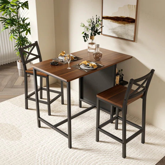 Adelaide 2 Seater  Industrial Counter Height Dining Set with Storage for Small Spaces
