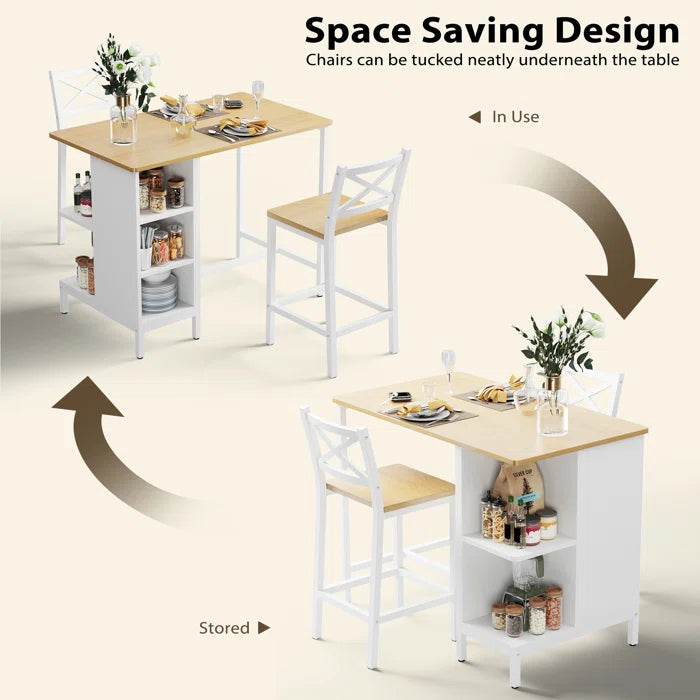 Adelaide 2 Seater  Industrial Counter Height Dining Set with Storage for Small Spaces