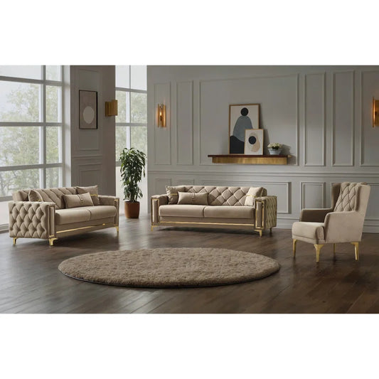 Jadeshaz 3 - Piece Velvet Living Room Luxury Sofa Set