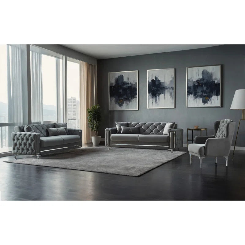 Jemma 3 - Piece Velvet Living Room Luxury Sofa Set