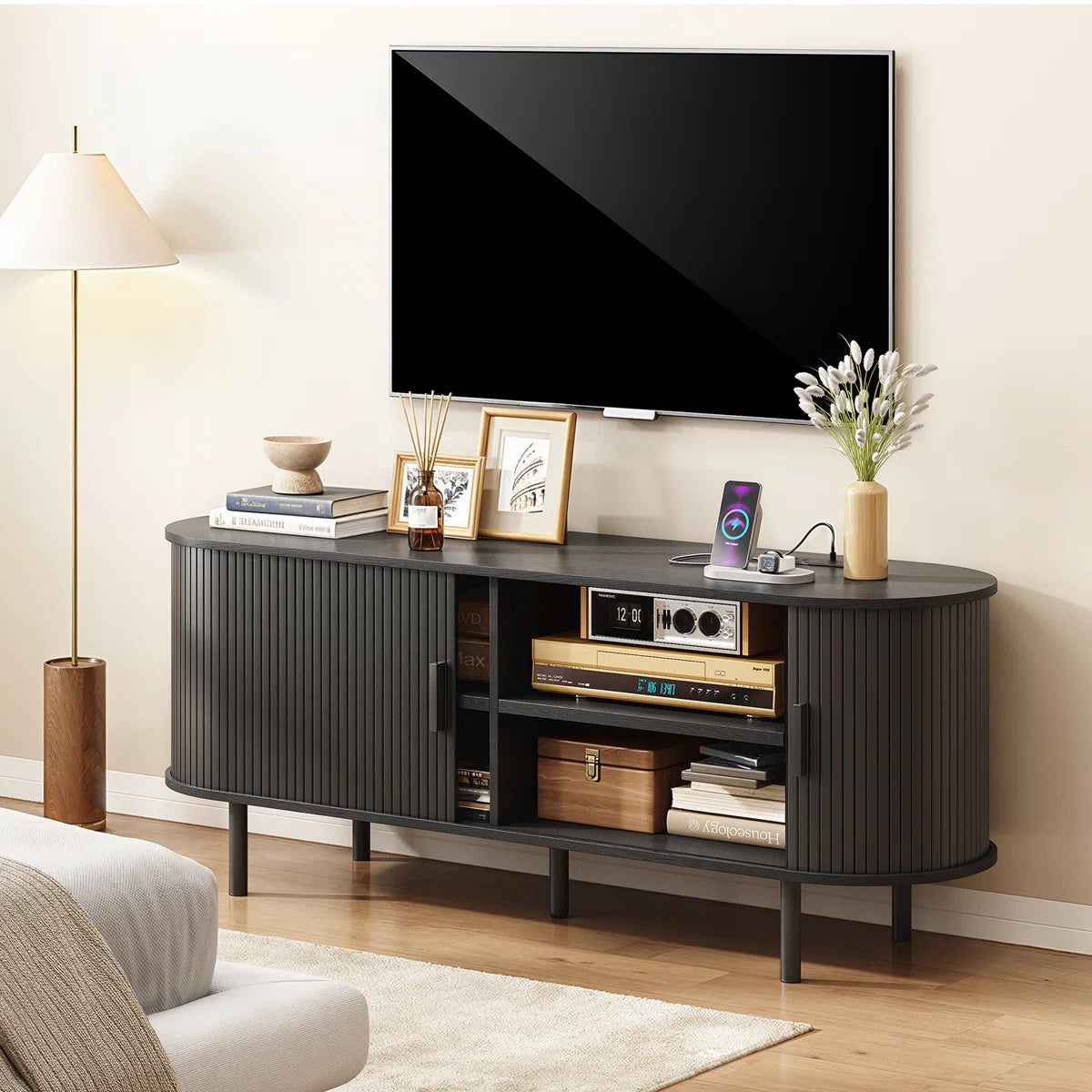 Modern Wood TV Stand with Storage and Shelves - Wooden Bazar