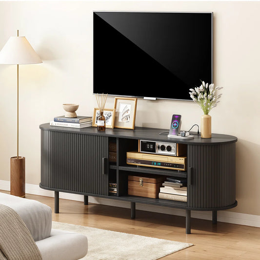 Modern Wood TV Stand with Storage and Shelves - Wooden Bazar