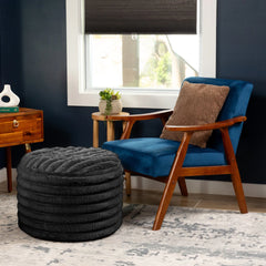 Timbux Modern Fluffy Faux Fur Ottoman - Wooden Bazar