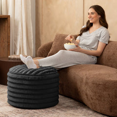 Timbux Modern Fluffy Faux Fur Ottoman - Wooden Bazar