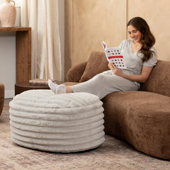 Timbux Modern Fluffy Faux Fur Ottoman - Wooden Bazar