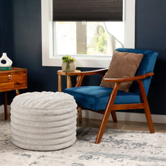 Timbux Modern Fluffy Faux Fur Ottoman - Wooden Bazar