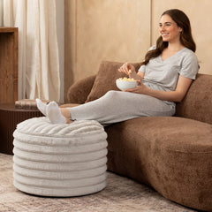 Timbux Modern Fluffy Faux Fur Ottoman - Wooden Bazar