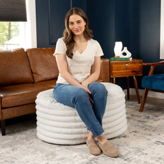 Timbux Modern Fluffy Faux Fur Ottoman - Wooden Bazar
