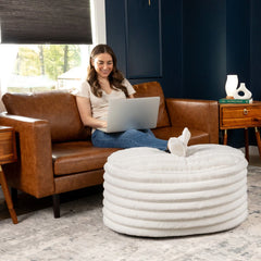 Timbux Modern Fluffy Faux Fur Ottoman - Wooden Bazar