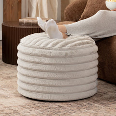 Timbux Modern Fluffy Faux Fur Ottoman - Wooden Bazar