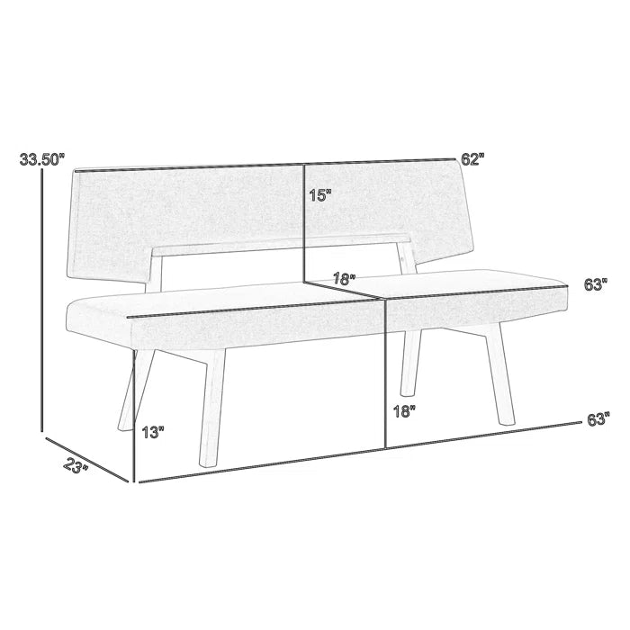 Haeryy Upholstered Dining Bench with Back in Rubberwood and Fabric