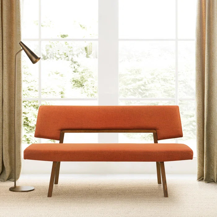 Haeryy Upholstered Dining Bench with Back in Rubberwood and Fabric