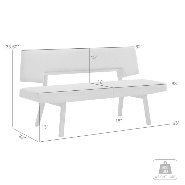 Haeryy Upholstered Dining Bench with Back in Rubberwood and Fabric