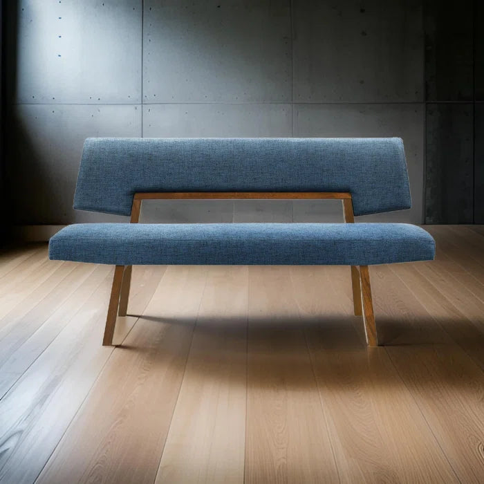 Haeryy Upholstered Dining Bench with Back in Rubberwood and Fabric