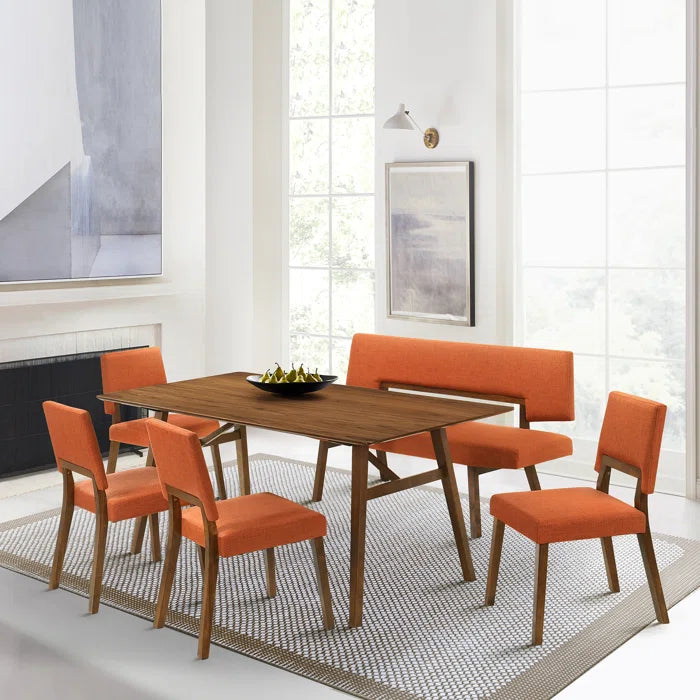 Haeryy Upholstered Dining Bench with Back in Rubberwood and Fabric