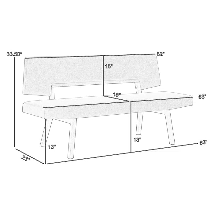 Haeryy Upholstered Dining Bench with Back in Rubberwood and Fabric