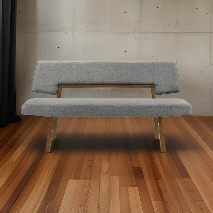 Haeryy Upholstered Dining Bench with Back in Rubberwood and Fabric