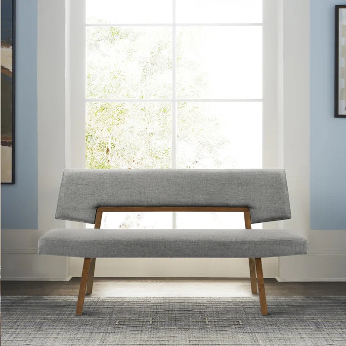 Haeryy Upholstered Dining Bench with Back in Rubberwood and Fabric