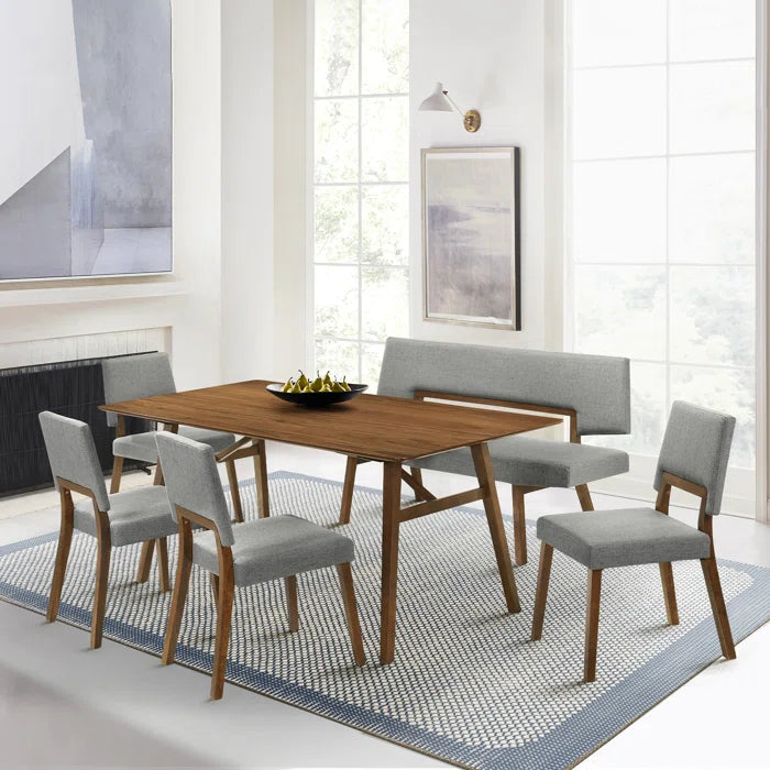 Haeryy Upholstered Dining Bench with Back in Rubberwood and Fabric