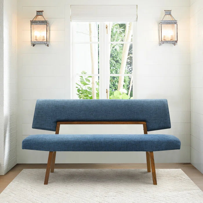 Haeryy Upholstered Dining Bench with Back in Rubberwood and Fabric