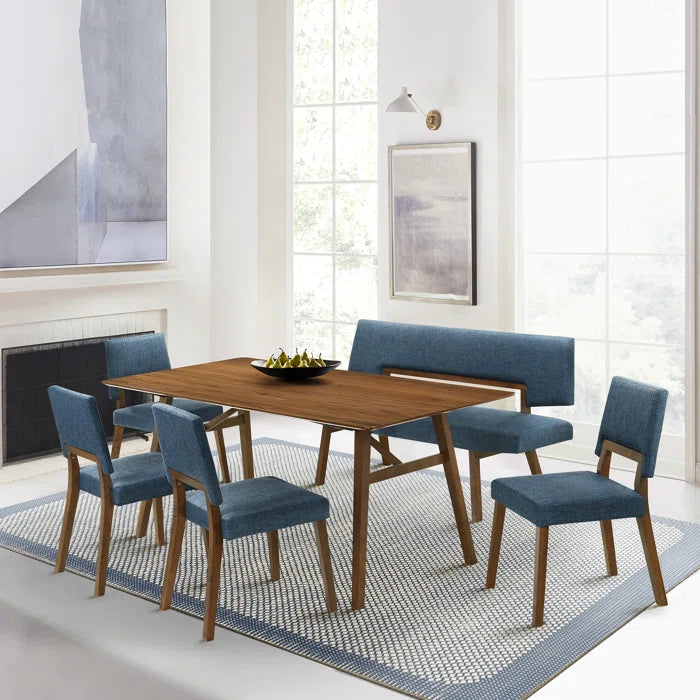 Haeryy Upholstered Dining Bench with Back in Rubberwood and Fabric